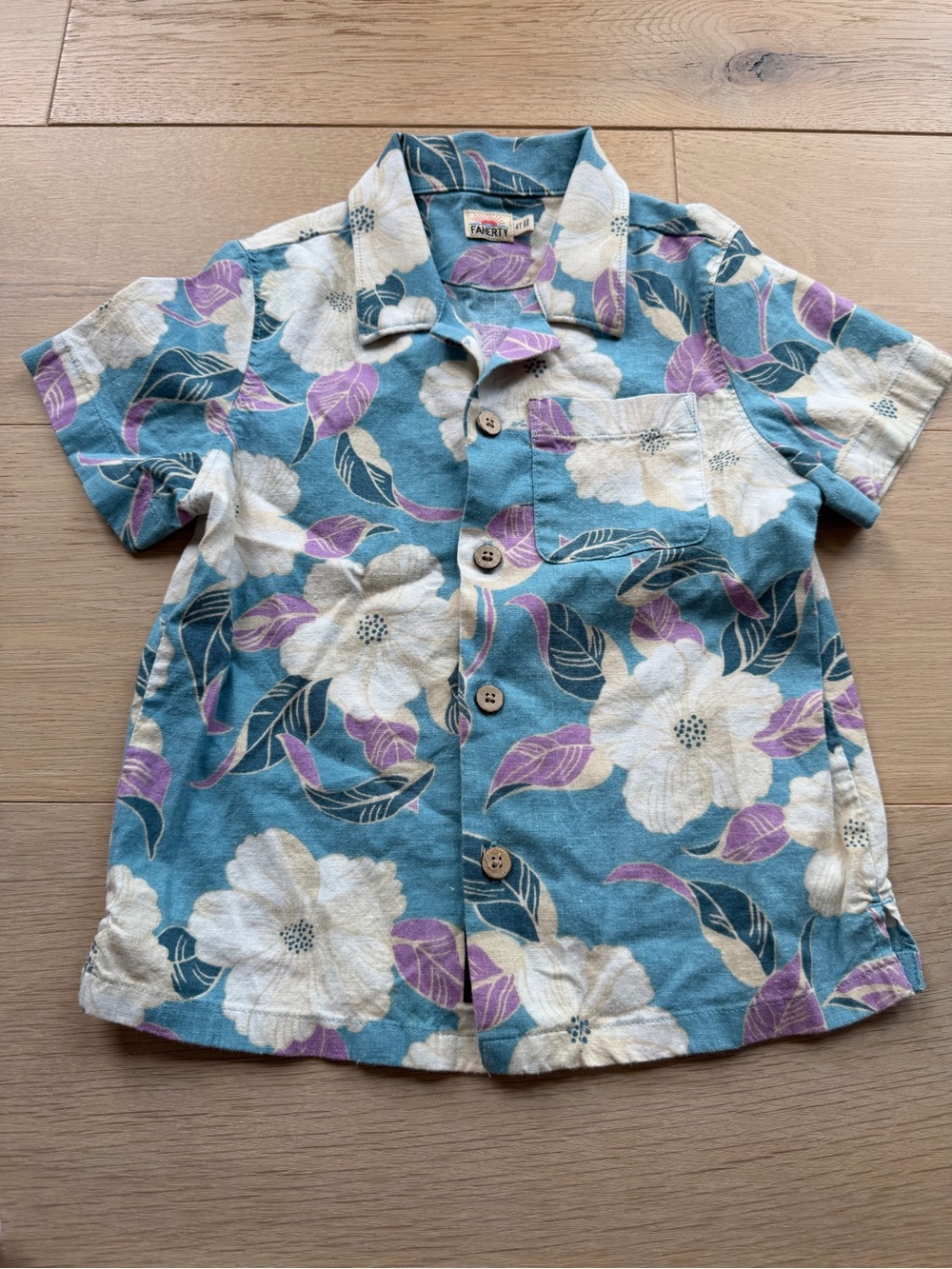 Faherty Kids Floral Hawaiian Button-Up Shirt 4T